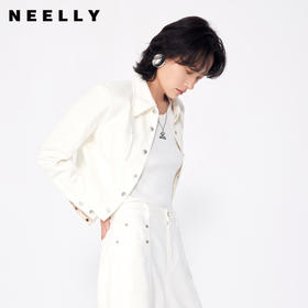 NEELLY纳俪商场同款秋季新款白色简约牛仔短外套女正肩显瘦上衣N24081C01085