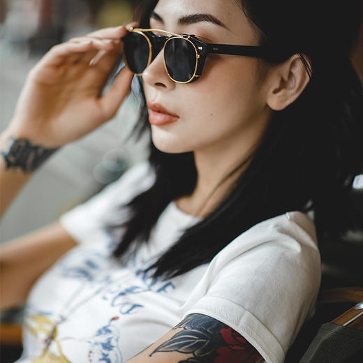 马登女装 美式复古德普手工圆框眼镜阿美咔叽可拆两用偏光墨镜潮 商品图0