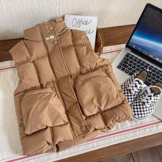 【加厚棉质，保暖舒适，韩版时尚】小沐童童装加厚棉披肩 中大童纯色保暖韩版 秋冬款外套 棉马夹儿童冬季咖色外套-QQ 商品图2