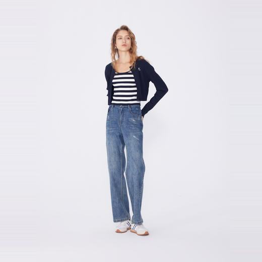 NEELLY纳俪商场同款秋季新款条纹针织两件套女薄款长袖上衣通勤N24072A01030 商品图2