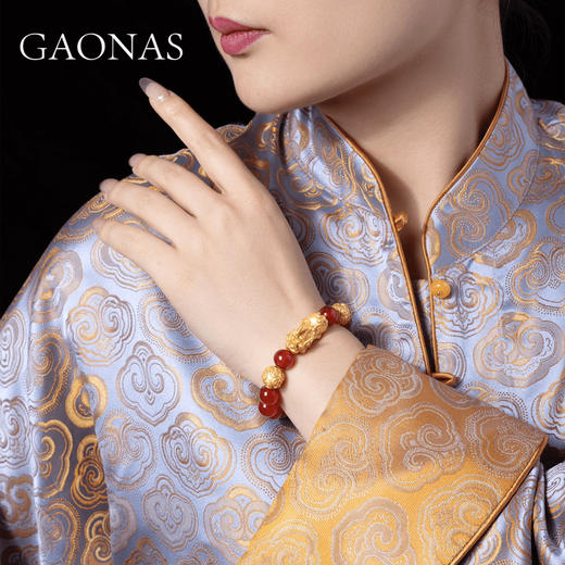 GAONAS 铜合金合成锆石手链 金色国风设计吞金兽红色手链 10678SR 商品图3