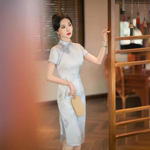 ZAYS-82288春季新款改良丝绸中长素雅日常修身显瘦中国风新中式女装旗袍 商品图1