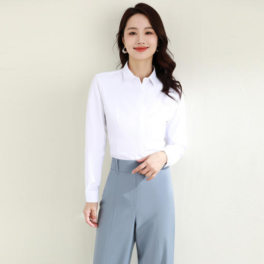 【40棉】罗蒙春秋女装长袖衬衫修身款暗门襟商务通勤职业OL上班衬衫 商品图1