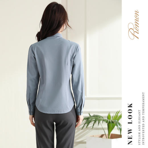 【40棉】罗蒙春秋女装长袖衬衫修身款暗门襟商务通勤职业OL上班衬衫 商品图3