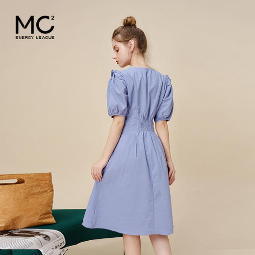 mc2紫色连衣裙女装夏法式温柔风方领爱心扣装饰收腰甜美裙子 商品图2