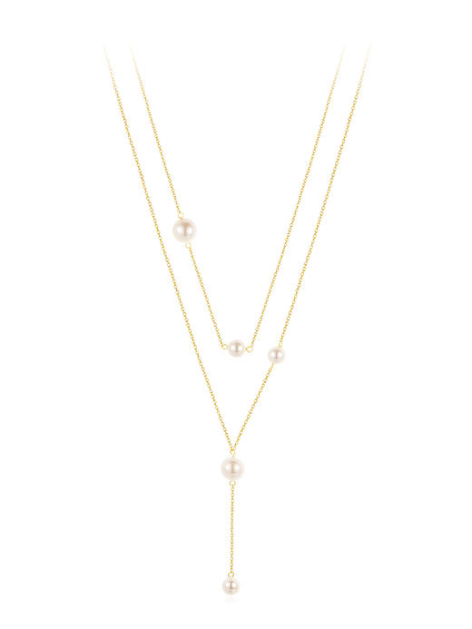 Oflye潮流饰品  法式复古高级感双层叠戴珍珠项链女小众S925纯银细锁骨链气质颈链 商品图4