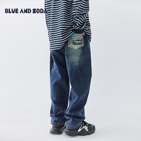 蓝汽水2024秋款经典磨白牛仔裤男童口袋印花中大童休闲长裤亲子装
