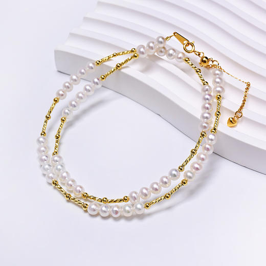 ysxb-08002【云赏珠宝】法式精致优雅天然近圆淡水珍珠金珠子项链s925银 商品图1