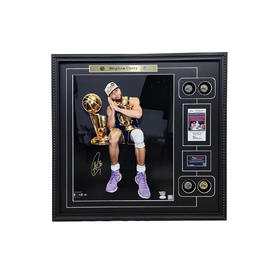 收藏系列 库里 总冠军奖杯晚安 20寸 亲笔签名照片