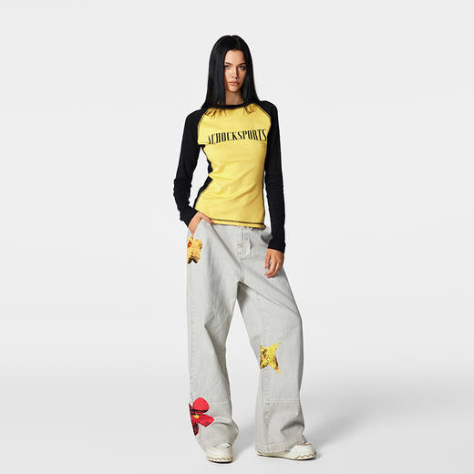 【Achock官方店】美式紧身长袖上衣女拼色正肩长袖T恤衫辣妹显瘦 商品图0