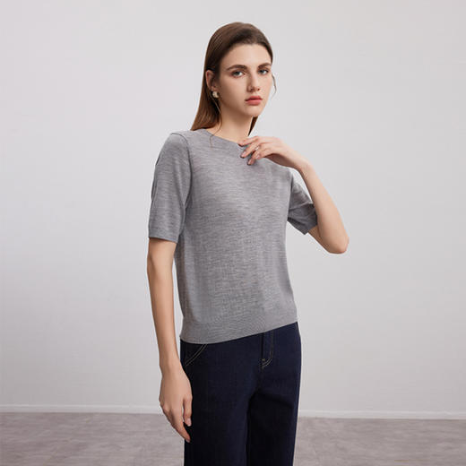 【多色短袖针织套衫】24年秋季新品女士100%羊毛圆领套头纯色薄款针织衫 商品图5