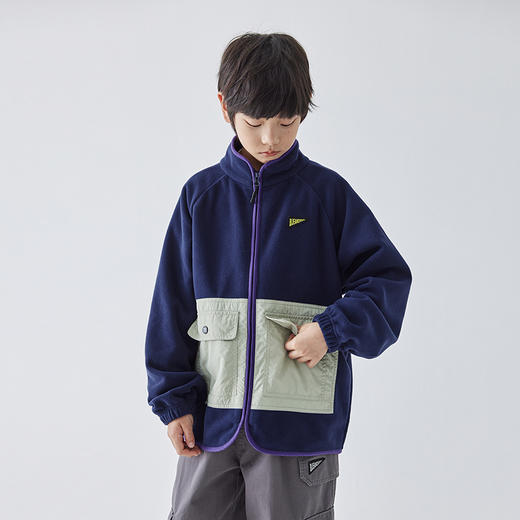 蓝汽水2024秋款双面加厚摇粒绒外套男童拼色口袋拉链亲子装上衣 商品图2