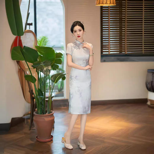 ZAYS-82288春季新款改良丝绸中长素雅日常修身显瘦中国风新中式女装旗袍 商品图3