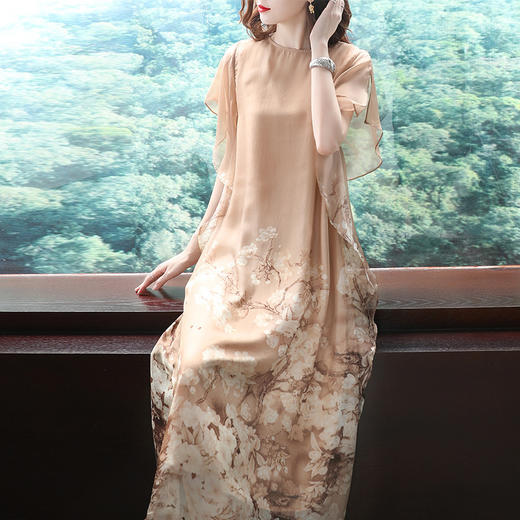 KDS-1216【主推款】真丝雪纺印花连衣裙南油夏季宽松大码100%桑蚕丝裙子 商品图1