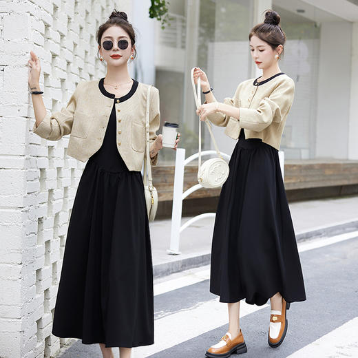 2024年新款秋装小香风时尚法式设计感外套显瘦连衣裙两件套HR-CPYY9906-1 商品图3