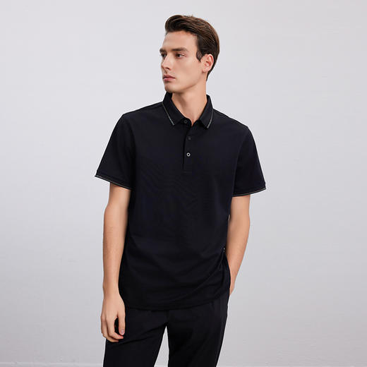 【棉质POLO领T恤衫】24年春夏新品男士时尚商务休闲黑色上衣 商品图1