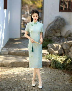 ZAYS-210春季新款中长天丝麻少女旗袍日常修身素雅改良旗袍
