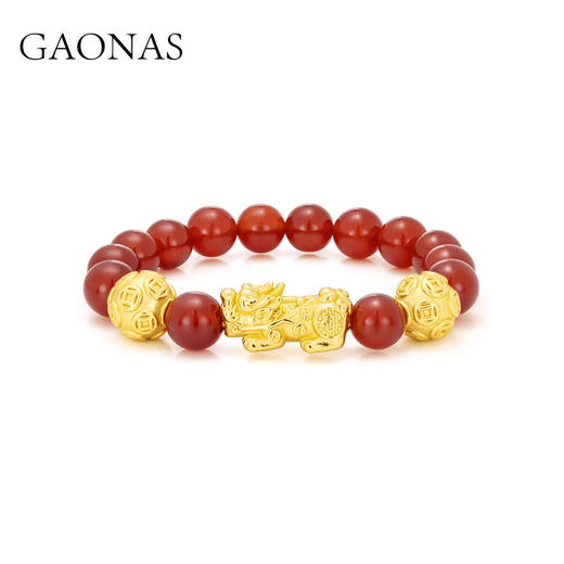 GAONAS 铜合金合成锆石手链 金色国风设计吞金兽红色手链 10678SR 商品图0