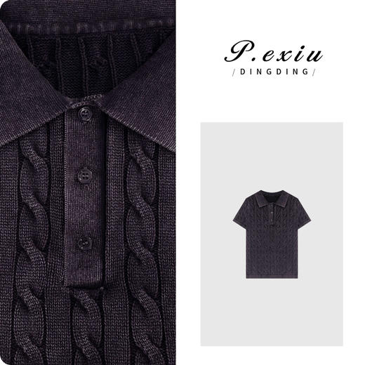 04-3潘依绣丁丁宠粉PanYiXiu/潘依绣100%棉经典款绞花编结设计Polo领针织衫 Z0310 商品图0