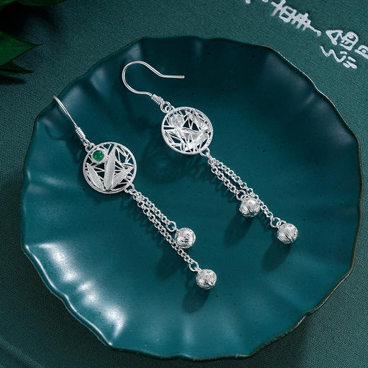 子佩集S990银【竹林隐士】耳环【DSEH002】大师工坊原创作品花丝珐琅彩绿玉髓熊猫2509 商品图7