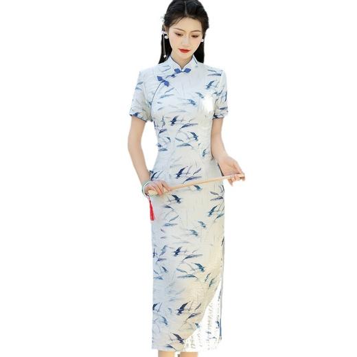 ZAYS-206天丝麻旗袍2024春季新款改良年轻双层旗袍日常高端气质青花瓷旗袍 商品图4