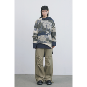 GOODBAI 916 迷彩拼接连帽宽松针织衫