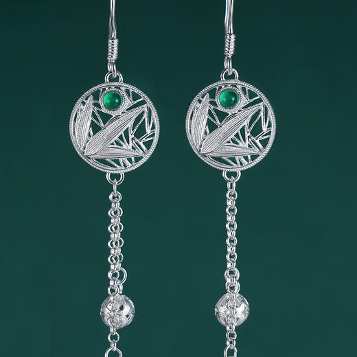子佩集S990银【竹林隐士】耳环【DSEH002】大师工坊原创作品花丝珐琅彩绿玉髓熊猫2509 商品图3