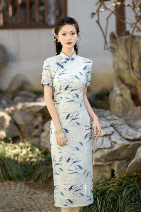 ZAYS-206天丝麻旗袍2024春季新款改良年轻双层旗袍日常高端气质青花瓷旗袍