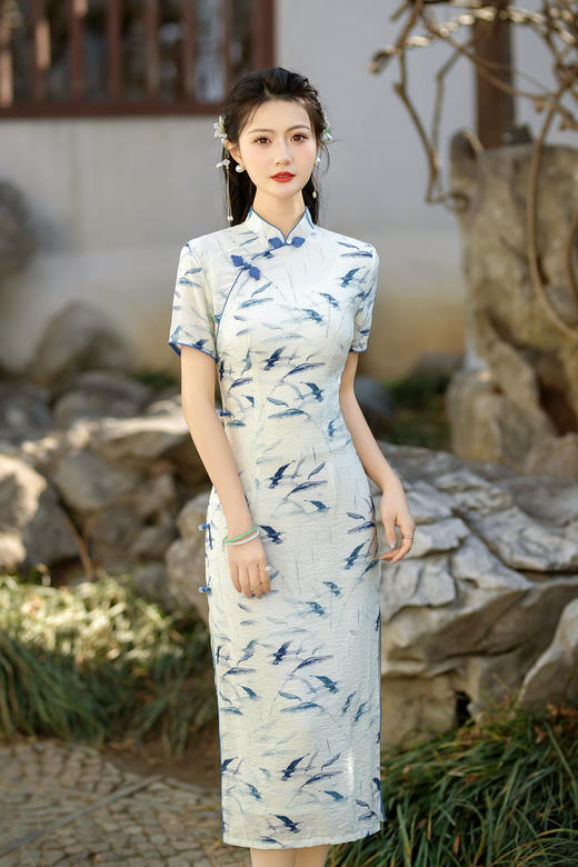 ZAYS-206天丝麻旗袍2024春季新款改良年轻双层旗袍日常高端气质青花瓷旗袍 商品图0