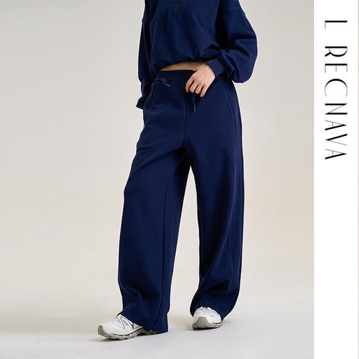 【棉混纺】腰部撞色抽绳宽松直筒裤 侧边分割线显瘦显腿直 休闲运动裤 商品图3