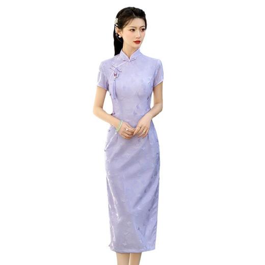 ZAYS-5207复合蕾丝紫色旗袍2024春季年轻款改良少女修身旗袍气质素雅旗袍 商品图4