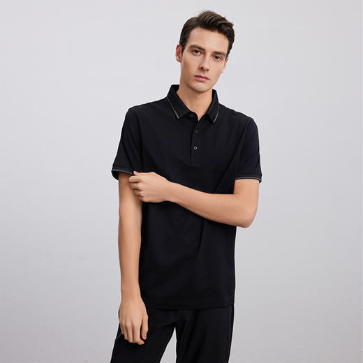 【棉质POLO领T恤衫】24年春夏新品男士时尚商务休闲黑色上衣 商品图2