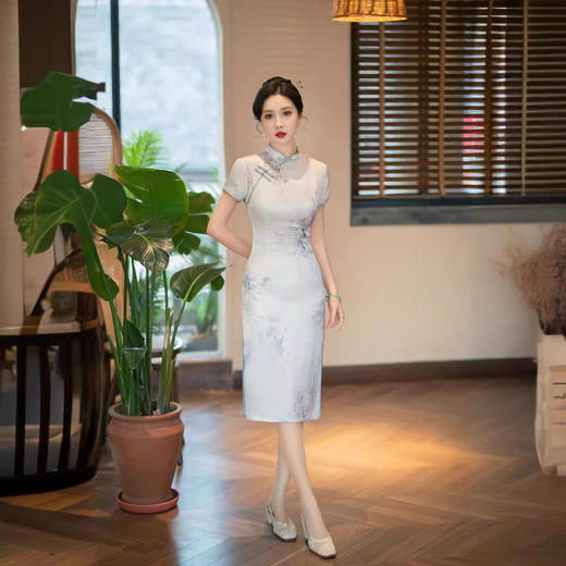 ZAYS-82288春季新款改良丝绸中长素雅日常修身显瘦中国风新中式女装旗袍 商品图2