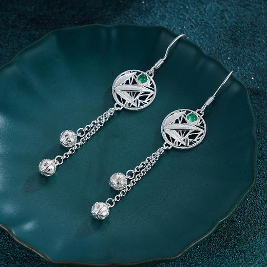 子佩集S990银【竹林隐士】耳环【DSEH002】大师工坊原创作品花丝珐琅彩绿玉髓熊猫2509 商品图8