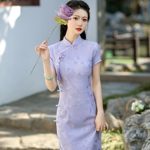 ZAYS-5207复合蕾丝紫色旗袍2024春季年轻款改良少女修身旗袍气质素雅旗袍 商品图1