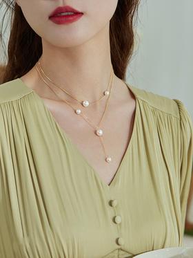Oflye潮流饰品  法式复古高级感双层叠戴珍珠项链女小众S925纯银细锁骨链气质颈链