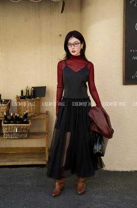 【门店同款】ENJOY秋季时光回廊缎面拼纱裙 158894850