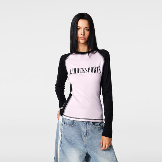 【Achock官方店】美式紧身长袖上衣女拼色正肩长袖T恤衫辣妹显瘦 商品图3