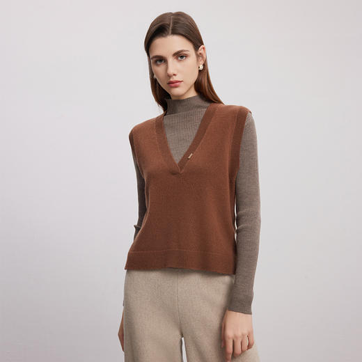 【无袖V领羊绒马甲】羊绒世家24年秋冬新品女士100%山羊绒背心小外套 商品图2