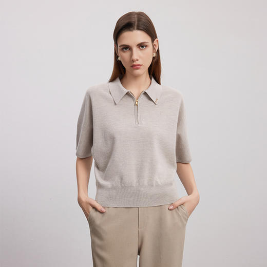 【五分袖绵羊毛针织衫】24年秋冬新品女士100%羊毛纯色薄款上衣 商品图1