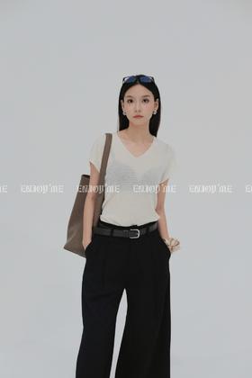 【门店同款】ENJOY秋季less is more纯色V领针织 158894657