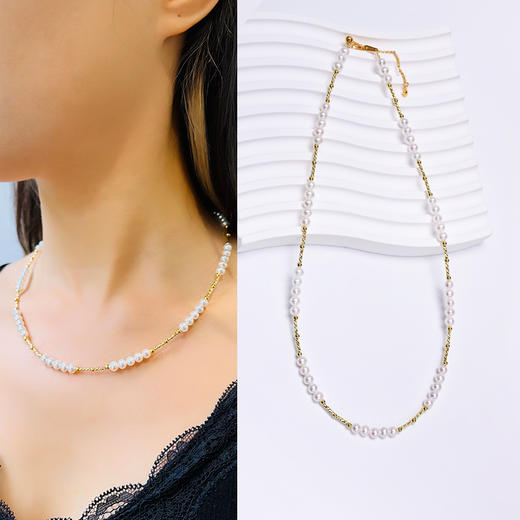 ysxb-08002【云赏珠宝】法式精致优雅天然近圆淡水珍珠金珠子项链s925银 商品图0