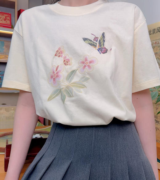 【T恤】蝶舞生平T恤  米色 商品图0