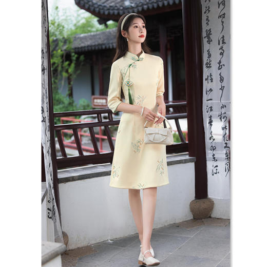 时尚改良年轻少女A版旗袍连衣裙 2024秋新款麂皮绒绣花旗袍SYK197025 商品图1