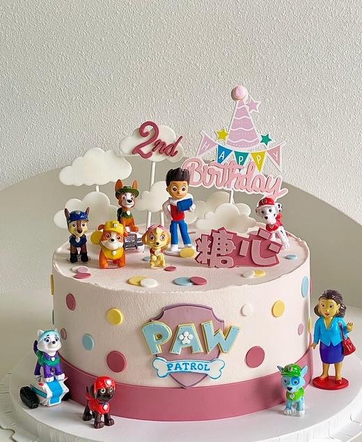 【臻品系列】---半翻糖加高【粉色汪汪队】送女孩、周岁生日蛋糕 商品图0