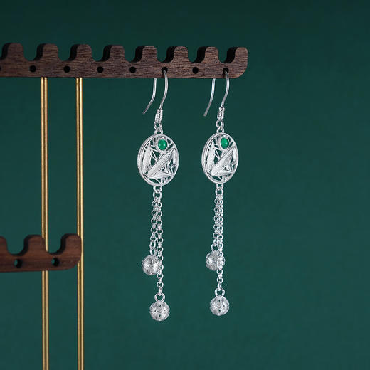 子佩集S990银【竹林隐士】耳环【DSEH002】大师工坊原创作品花丝珐琅彩绿玉髓熊猫2509 商品图4