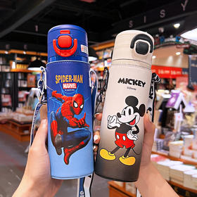 【开学季~迪士尼系列双饮保温杯】蜘蛛侠儿童吸管保温杯 男孩高颜值316不锈钢双饮水杯 学生便捷杯子 爱莎公主 史努比 女生保温杯-QQ