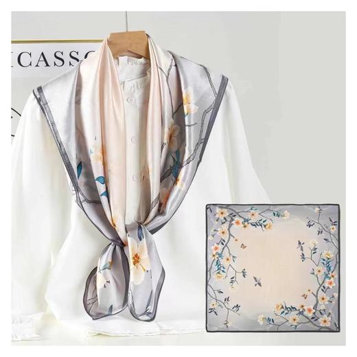 3楼姹艾妮丝素绉缎真丝印花方巾 商品图0