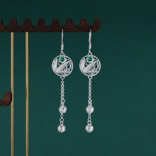 子佩集S990银【竹林隐士】耳环【DSEH002】大师工坊原创作品花丝珐琅彩绿玉髓熊猫2509 商品图2