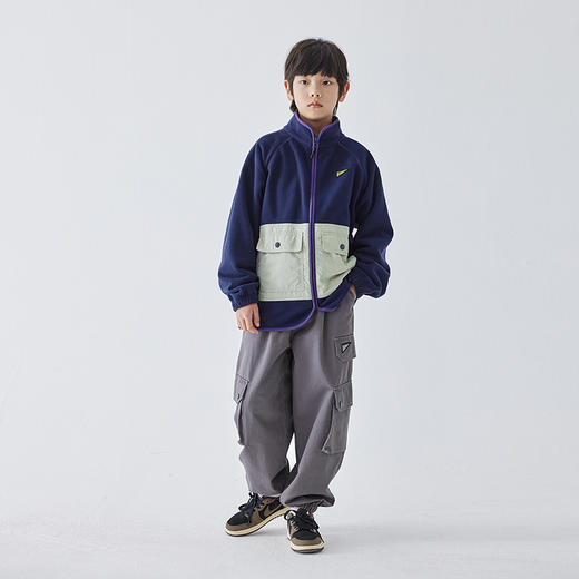 蓝汽水2024秋款双面加厚摇粒绒外套男童拼色口袋拉链亲子装上衣 商品图1